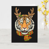 Tiger Reindeer Christmas Shirt Animal With Antlers Kaart (Gele Bloem)