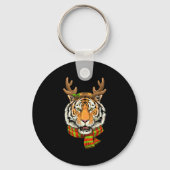 Tiger Reindeer Christmas Shirt Animal With Antlers Sleutelhanger (Voorkant)
