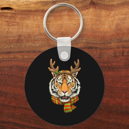 Tiger Reindeer Christmas Shirt Animal With Antlers Sleutelhanger (Voorkant)