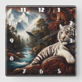 Tiger Relaxing beroemd gemaakt door Mountain River Vierkante Klok (Voorkant)