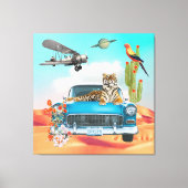 Tiger Retro Car Desert Cactus Surreal Collage Canvas Afdruk (Voorkant)