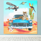 Tiger Retro Car Desert Cactus Surreal Collage Canvas Afdruk (Insitu (Houten vloer))
