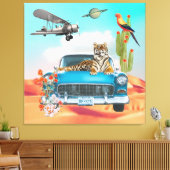 Tiger Retro Car Desert Cactus Surreal Collage Canvas Afdruk (Insitu (Woonkamer))