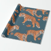 Tiger Retro Kleurrijk Gepersonaliseerd Patroon Cadeaupapier (Uitgerold)
