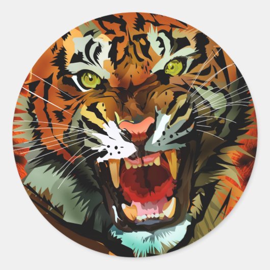 Tiger Roar Ronde Sticker (Voorkant)