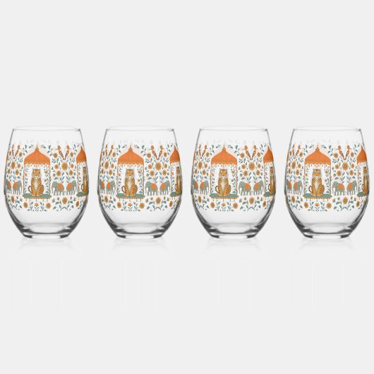 🍸🦁 "Tiger Royale" (Set van 4) Wijnglas Zonder Voet (Achterkant)