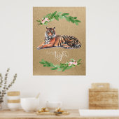 Tiger safari roze florale kleuterwaren poster (Keuken)