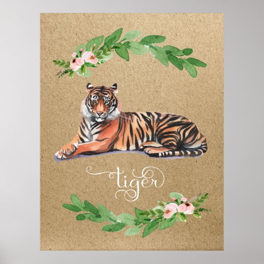 Tiger safari roze florale kleuterwaren poster (Voorkant)