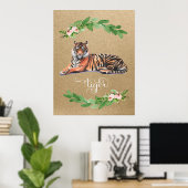 Tiger safari roze florale kleuterwaren poster (Thuiskantoor)