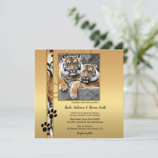 Tiger Safari Zoo Wedding Invitation Kaart (Staand voorkant)