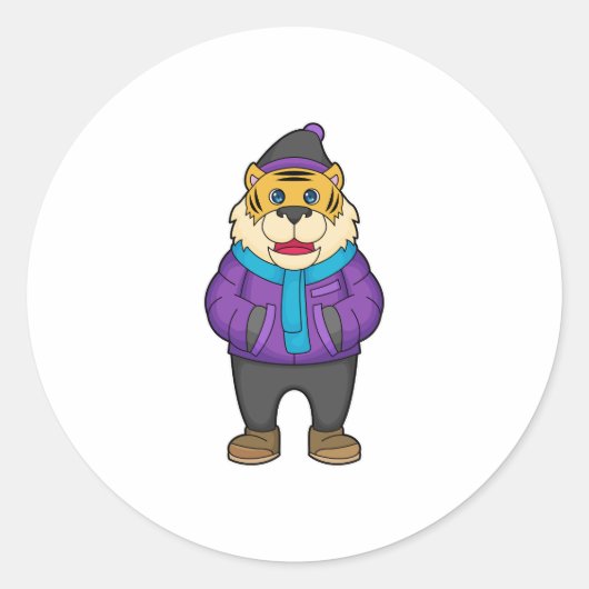 Tiger Scarf Beanie Ronde Sticker (Voorkant)