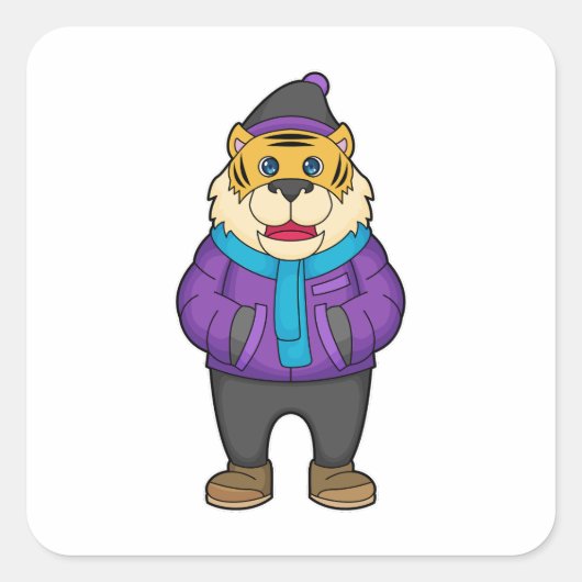 Tiger Scarf Beanie Vierkante Sticker (Voorkant)