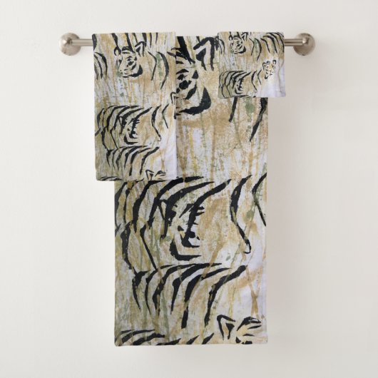 Tiger Schilderen Vezel Art Print Badhanddoek Set Bad Handdoek (Insitu)