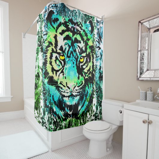 Tiger Shower Curtain - kleurrijke tijgerogen Douchegordijn (In situ)