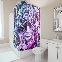 Tiger Shower Curtain - Tiger Paars Blue Douchegordijn