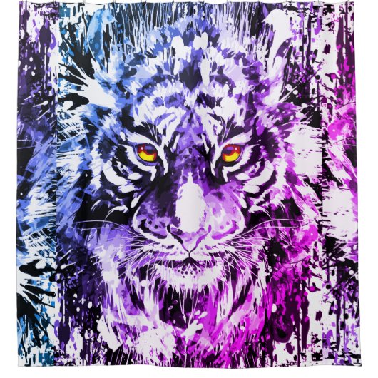 Tiger Shower Curtain - Tiger Paars Blue Douchegordijn (Voorkant)