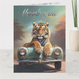 Tiger sitting on a sports car  bedankkaart
