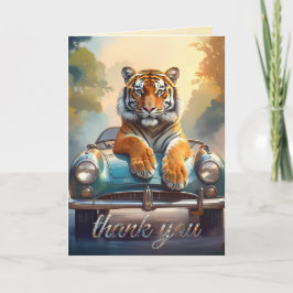 Tiger sitting on a sports car  bedankkaart