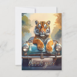 Tiger sitting on a sports car  bedankkaart