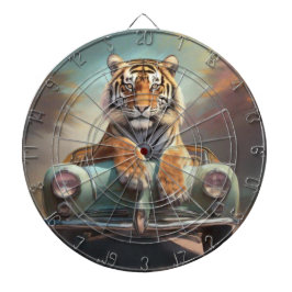 Tiger sitting on a sports car  dartbord