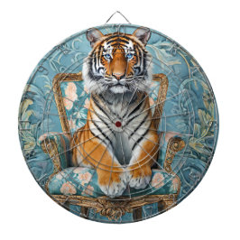 Tiger sitting on a vintage chair dartbord