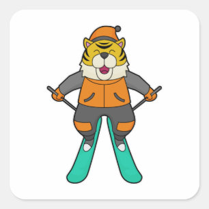 Tiger Skier Ski Vierkante Sticker