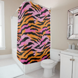 Tiger Skin Animal Print Lavendel & Sinaasappel Gir Douchegordijn