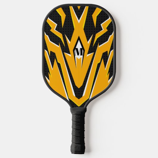 Tiger Skin Design Sinaasappel en Zwart Modern Mono Pickleball Paddle (Achterkant)