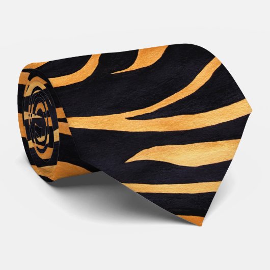 Tiger Skin Print Stropdas Golden en Black (Opgerold)