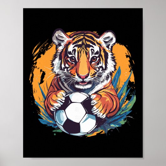 Tiger Soccer Byll Fierce Jungle Animal Poster (Voorkant)
