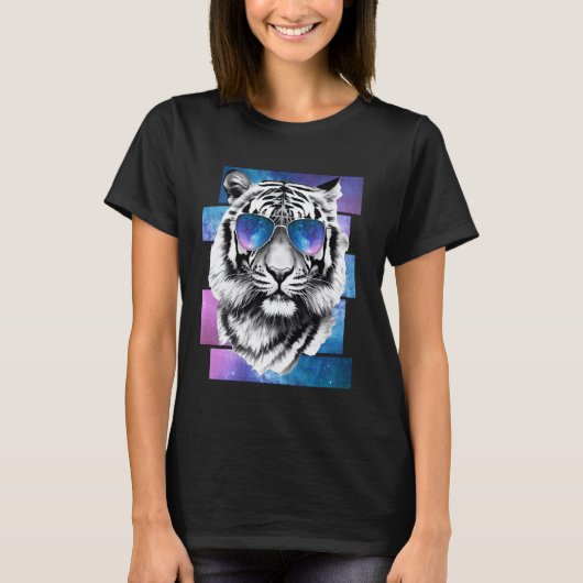 Tiger Space Glasses Galaxy Zonnebrillen Vaporwave  T-shirt (Voorkant)