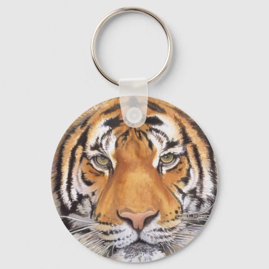 "Tiger Spot" op White, Waterverf Art Sleutelhanger (Voorkant)