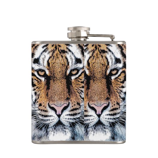 Tiger streept portret in de Grafische Stijl van de Heupfles (Achterkant)
