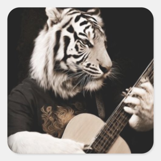 Tiger Strings – Elegant Musical Art Vierkante Sticker (Voorkant)