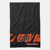 Tiger Stripe Black Orange Football Design Theedoek (Verticaal)