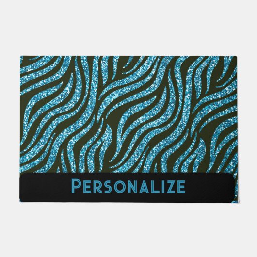 Tiger Stripe Blue Glitter Animal Print Deurmat (Voorkant)