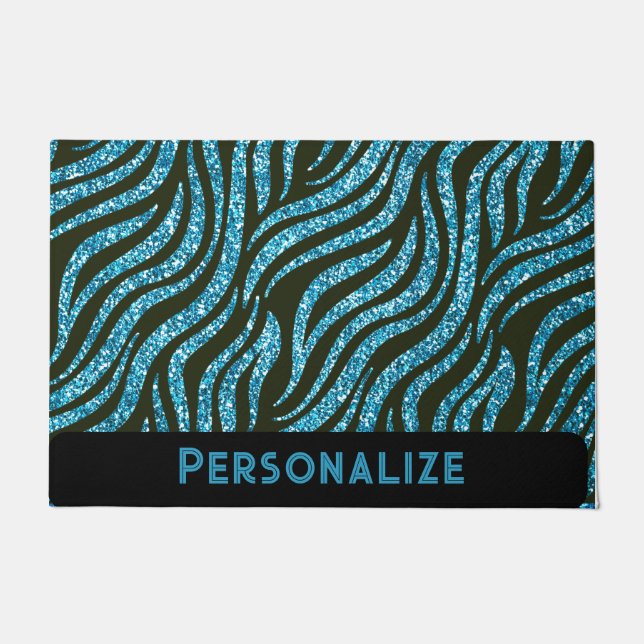 Tiger Stripe Blue Glitter Animal Print Deurmat (Voorkant)