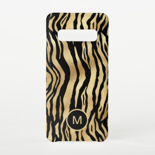 Tiger Stripe Pattern Monogram Initiaal Gold Black Samsung Galaxy S10 Hoesje