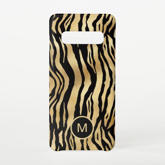 Tiger Stripe Pattern Monogram Initiaal Gold Black Samsung Galaxy Hoesje (Achterkant)