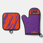Tiger Stripe Purple Orange Football Design Ovenwant & Pannenlap Set (Voorkant)