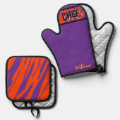 Tiger Stripe Purple Orange Football Design Ovenwant & Pannenlap Set (Voorkant / Achterkant)