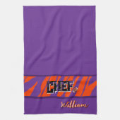 Tiger Stripe Purple Orange Football Design Theedoek (Verticaal)