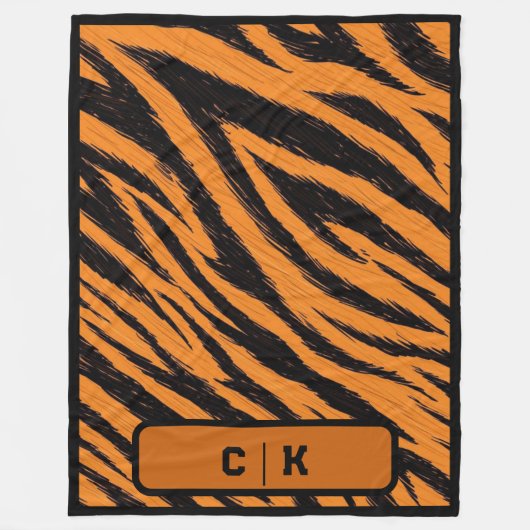 Tiger Stripe Skin Print Initiaal Monogram | Fleece Deken (Voorkant)