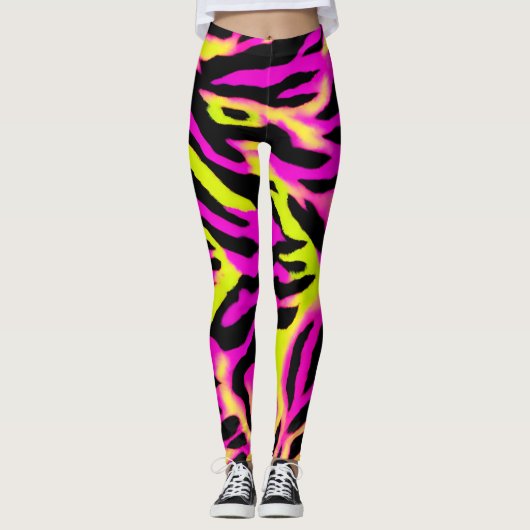 Tiger Stripe zwart Sinaasappel Wild Animal huidpat Leggings (Voorkant)