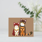 Tiger Striped Cat en Ginger Kitten Briefkaart (Staand voorkant)