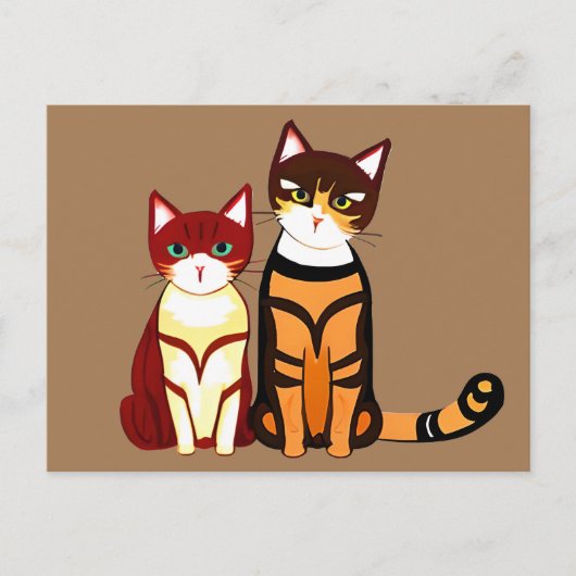 Tiger Striped Cat en Ginger Kitten Briefkaart (Voorkant)