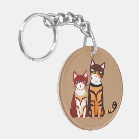 Tiger Striped Cat en Ginger Kitten Sleutelhanger (Voorkant Links)