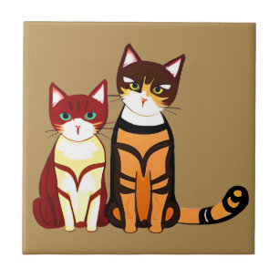 Tiger Striped Cat en Ginger Kitten Tegeltje