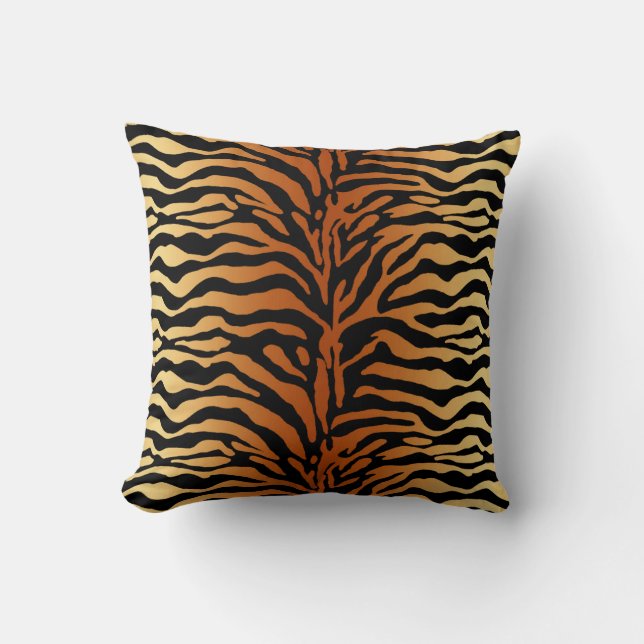 Tiger Stripes Animal Print, Amber, Black en Tan Kussen (Voorkant)