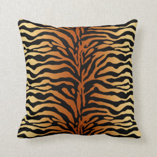 Tiger Stripes Animal Print, Amber, Black en Tan Kussen